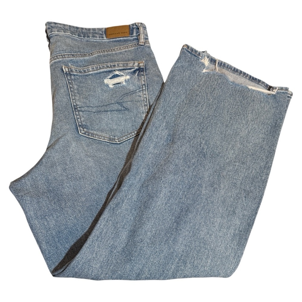 American Eagle Outfitters Light Blue Wide Leg Distressed Jeans, size 14R